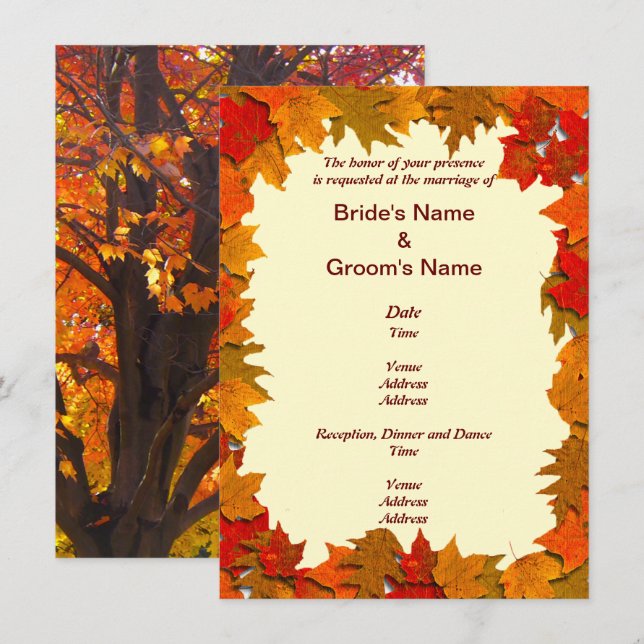 Invitation Feuilles d'automne de mariage jaune et orange Invi (Devant / Derrière)