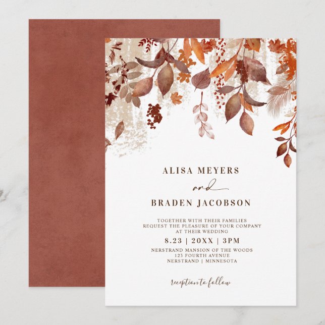 Invitation Feuilles d'automne de rouille mariage de automne (Devant / Derrière)