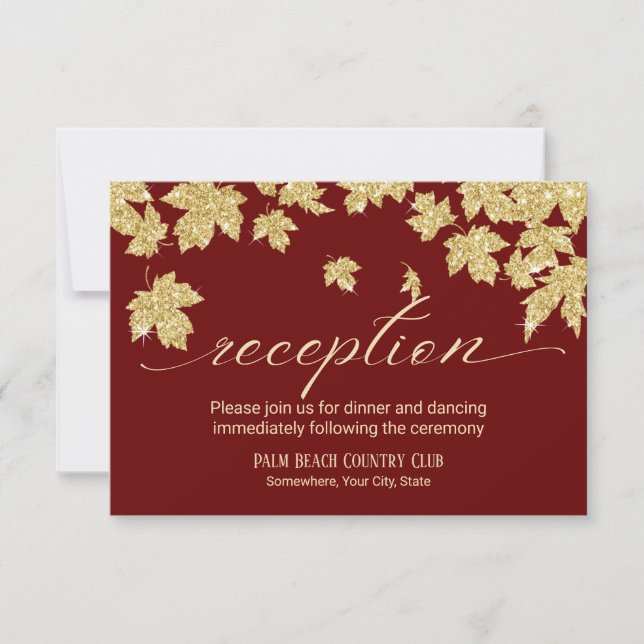Invitation Feuilles d'automne dorées Réception de mariage en  (Devant)