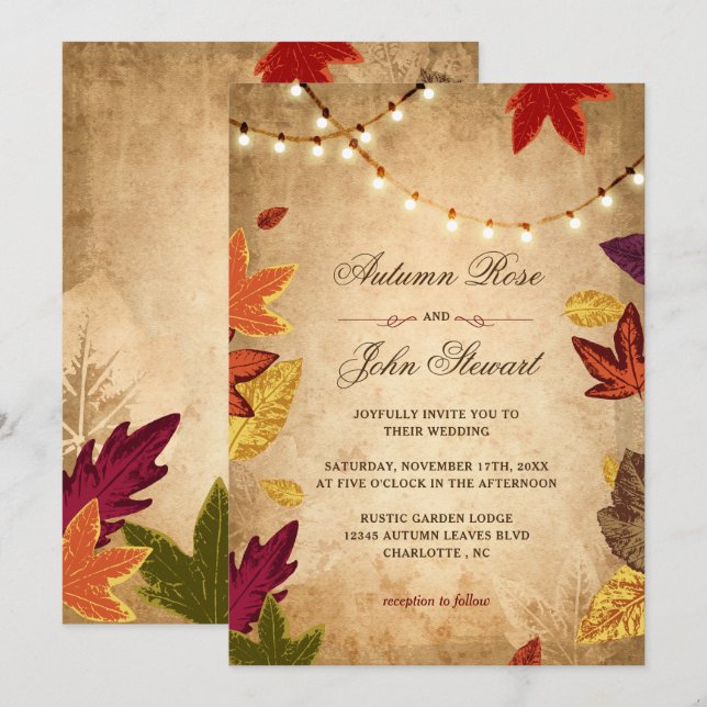 Invitation Feuilles d'automne élégantes Mariage rustique d'au (Devant / Derrière)