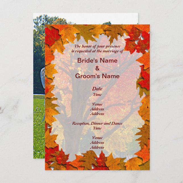 Invitation Feuilles d'automne et prairie de l'amour Mariage (Devant / Derrière)