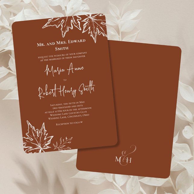 Invitation Feuilles d'automne Mariage de automne élégant (Burgundy Fall Leaves wedding invitation.)