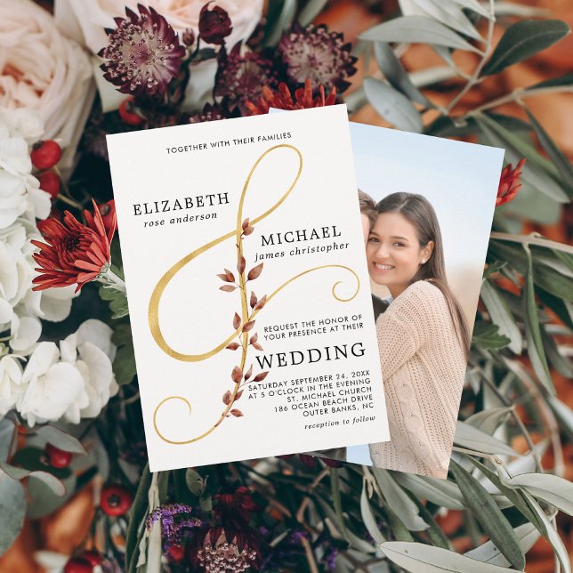 Invitation Feuilles d'automne modernes Ampersand simple Maria (Créateur téléchargé)