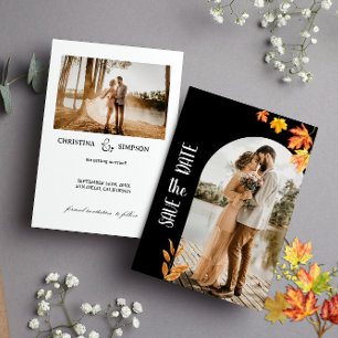 Invitation Feuilles d'Automne Noires Classiques 2 Photo Enre