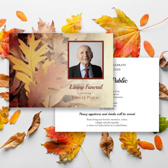Invitation Feuilles d'automne peintes Fête funéraire vivante (Créateur téléchargé)