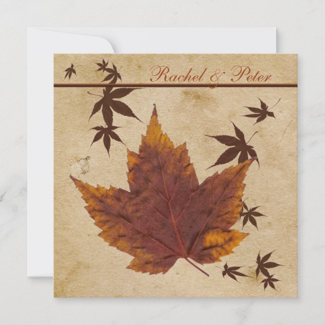 Invitation Feuilles d'automne sur FAUX Vieille Mariage en pap (Devant)