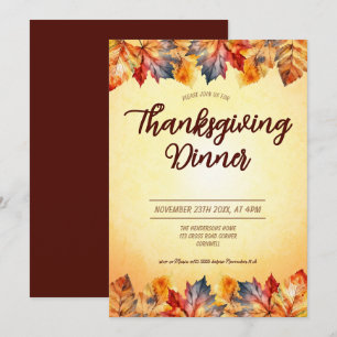 Invitation Feuilles d'automne Thanksgiving Dîner
