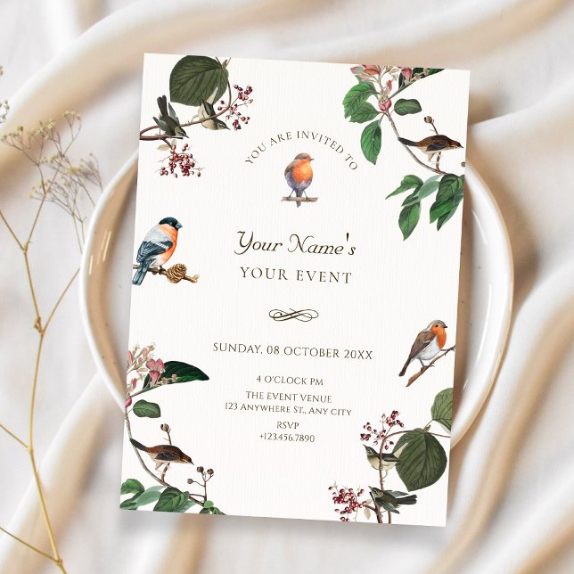Invitation Feuilles de branche Oiseau  (Créateur téléchargé)