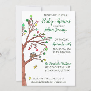 Invitation Feuilles de coeur mignons et Baby shower de nid d'