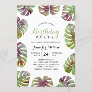 Invitation Feuilles de couleur d'eau tropicale de la fête du
