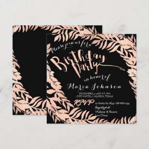 Invitation Feuilles de fête d'anniversaire Wreath Black Rose