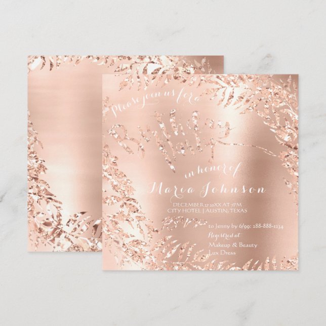 Invitation Feuilles de fête d'anniversaire Wreath Glam Rose R (Devant / Derrière)