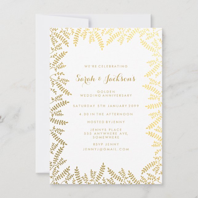 Invitation Feuilles de feuilles d'or en feuille d'or blanc à  (Devant)