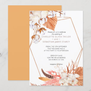 Invitation Feuilles de fleurs Boho hiver Mariage de plume