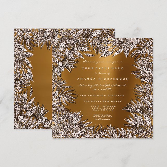 Invitation Feuilles de fougère Cristaux encadrés de miel ivoi (Devant / Derrière)
