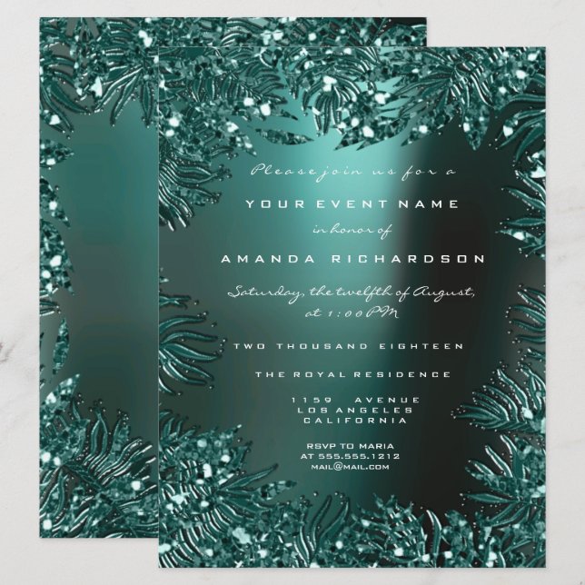 Invitation Feuilles de fougère encadrées de cristaux de forme (Devant / Derrière)