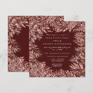 Invitation Feuilles de fougère tropicales Cadre Rose Gold Cui