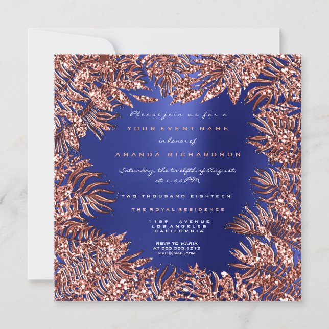 Invitation Feuilles de fougère tropicales encadrées or rose c (Devant)