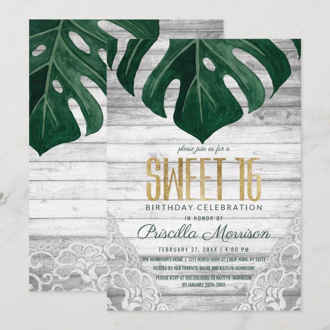 Invitation Feuilles de fromage suisses Dentelle d'or en bois  (Devant / Derrière)