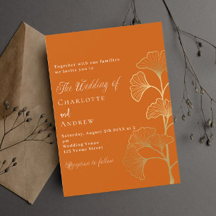 Invitation Feuilles de ginkgo de mariage brun orange doré