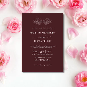 Invitation Feuilles de Houx Blanc Sang de Boeuf Mariage Propr