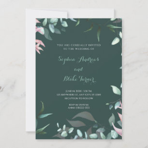Invitation Feuilles de jardin vert et rose moderne Mariage