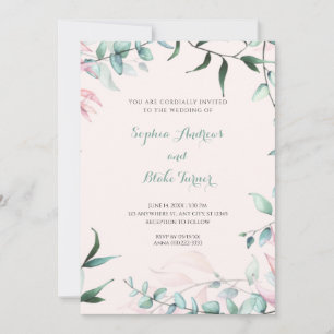 Invitation Feuilles de jardin vert et rose moderne Mariage