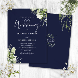 Invitation Feuilles de la marine Blue Green Mariage Monogramm