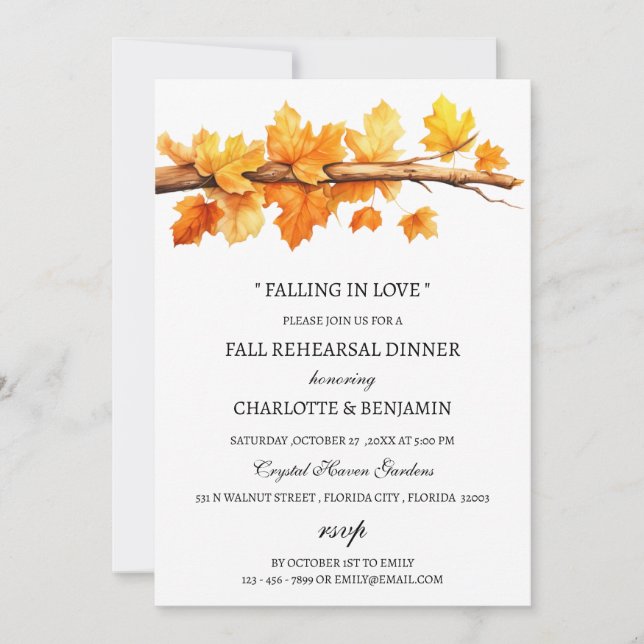 Invitation Feuilles de l'érable Automne Dîner de répétition (Devant)