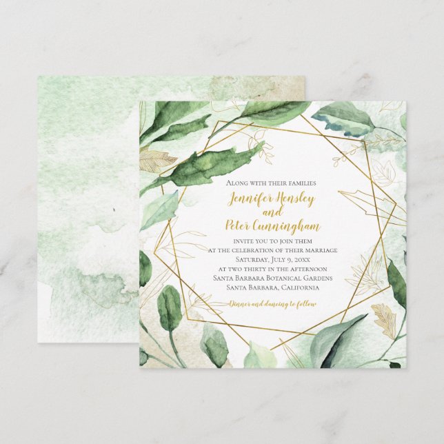Invitation Feuilles de l'été Blush et Mariage géométrique de  (Devant / Derrière)