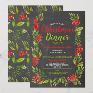 Invitation Feuilles de Noël Holly Festive Party