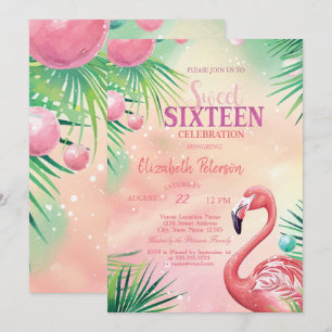 Invitation Feuilles de palmier bleues Sweet 16 d'été