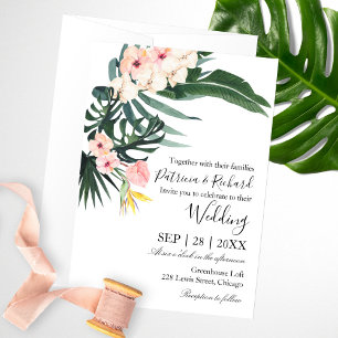 Invitation Feuilles de palmier Hibiscus Tropical Élégant Mari