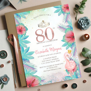 Invitation Feuilles de palmier tropicales Hibiscus Flamant Ro
