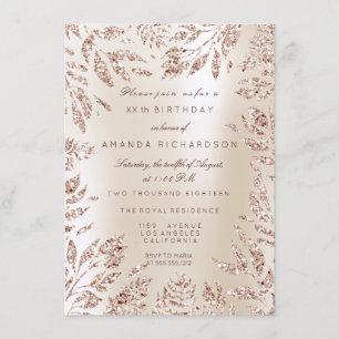 Invitation Feuilles de Parties scintillant en or Rose ivoire