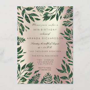 Invitation Feuilles de Parties scintillant Rose Rose Or Cadre