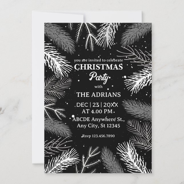 Invitation Feuilles de pins noirs avec fête de Noël de la nei (Devant)