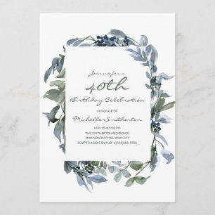 Invitation Feuilles de verdure aquarelle pour les 40 ans des