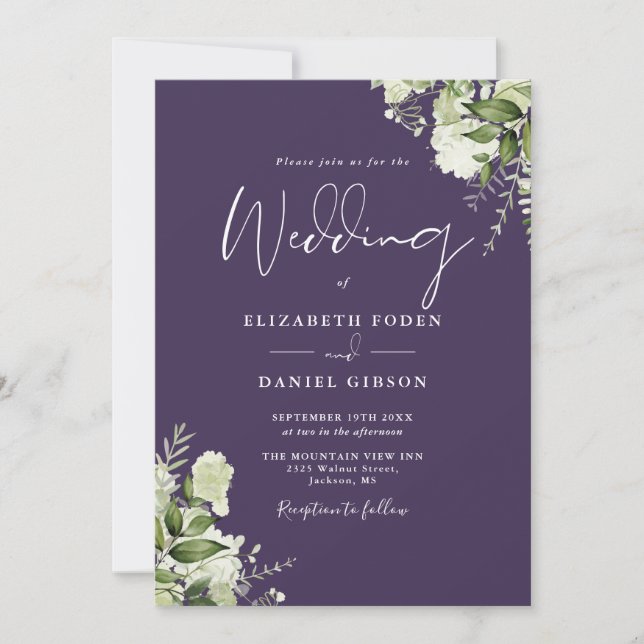 Invitation Feuilles de verdure pourpre Mariage Monogramme  (Devant)