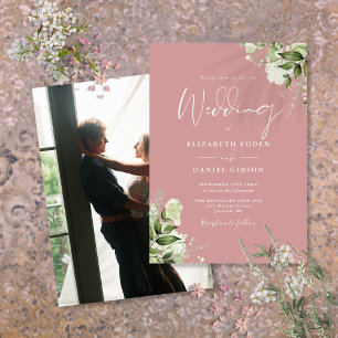 Invitation Feuilles de verdure Rose poussiéreuse Élégant Mari