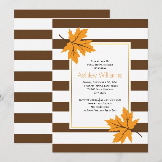Invitation Feuilles d'érable, rayures automne mariage douche  (Devant / Derrière)