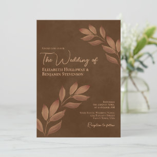 Invitation Feuilles désireux Élégant Chestnut Brown Mariage
