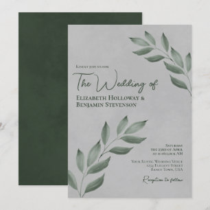 Invitation Feuilles désireux Elégant Forest Green & Grey Mari