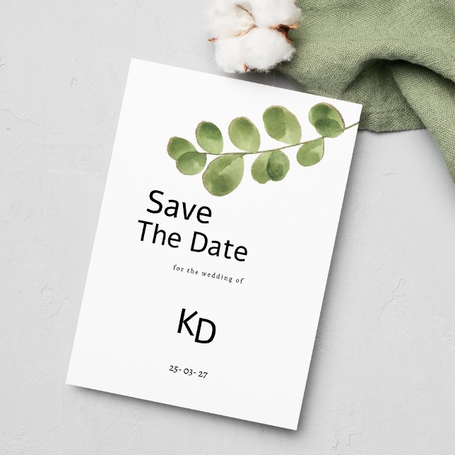 Invitation Feuilles d'eucalyptus en or vert simple Enregistre (Simple green gold eucalyptus leaves Save The Date )