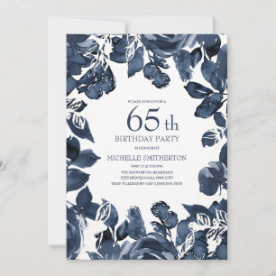Invitation Feuilles d'indigo bleu marine pour 65e anniversair