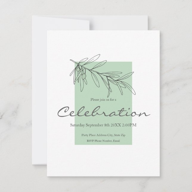 Invitation Feuilles d'olive vert dessinés à la main (Devant)