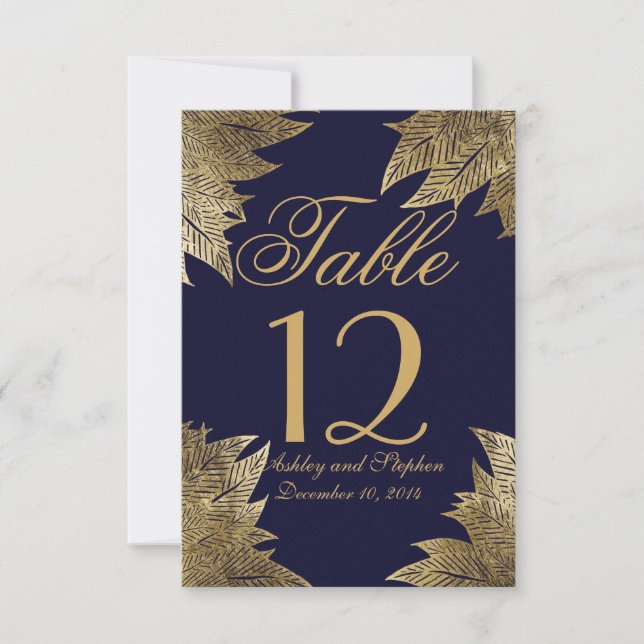 Invitation Feuilles d'or sur le bleu de la Marine (Devant)