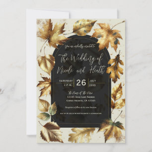 Invitation Feuilles dorées Abricot Beige Crème Noir Mariage d