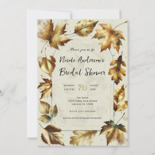 Invitation Feuilles dorées Abricot beige glamour enterrement 