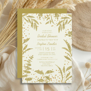 Invitation Feuilles dorées élégantes Brillant Crème Enterreme